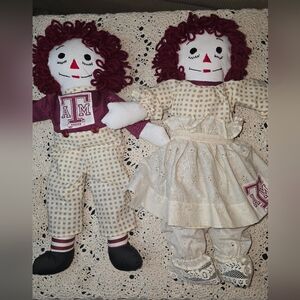 Texas A&M Aggie Ragedy Ann And Andy Plush Dolls, Handmade Set Of Two